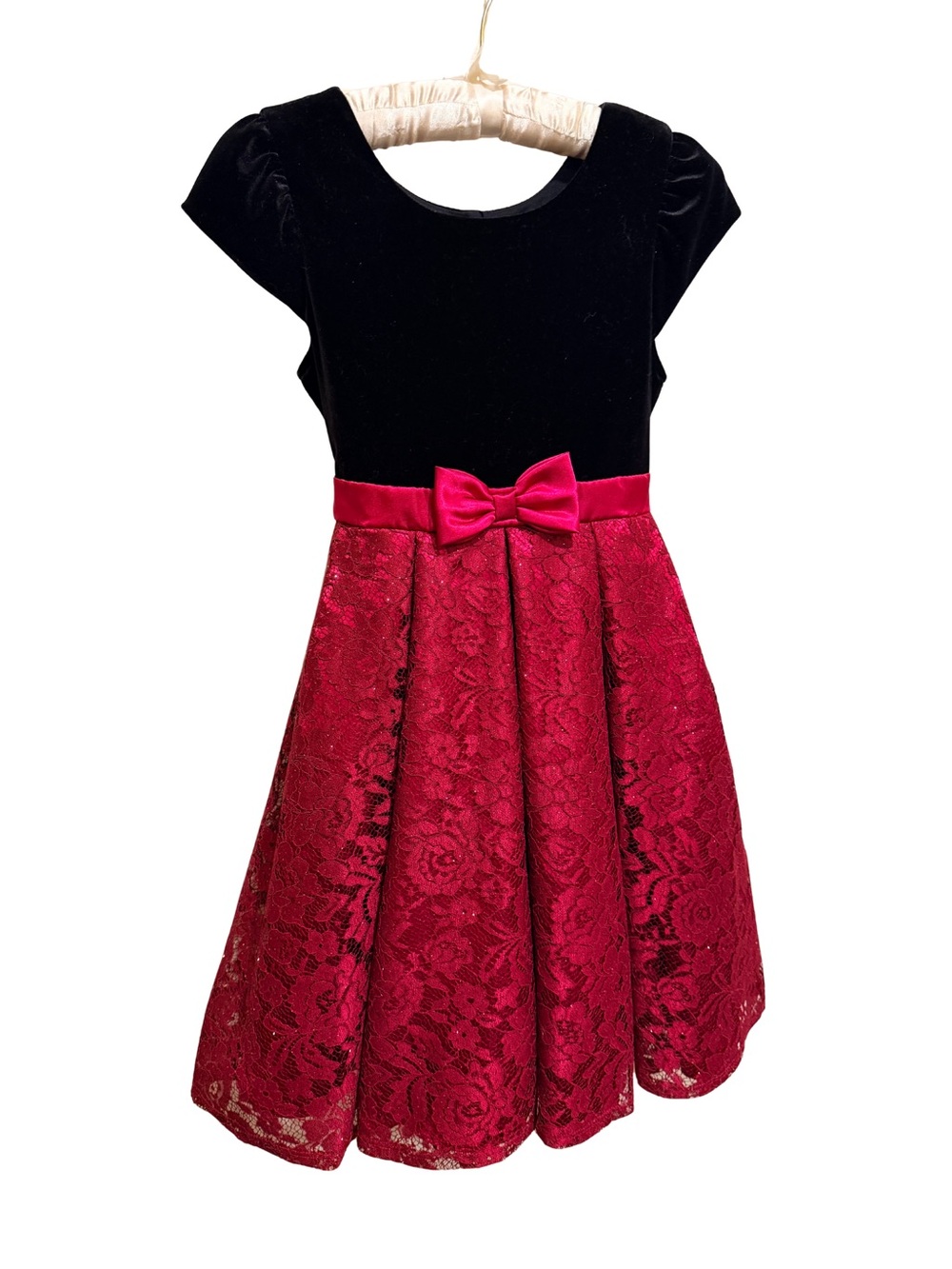 Jona Michelle Black & Red Lace Holiday Dress with Bow - Size 12